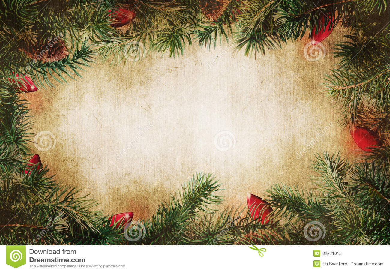 Pine Tree Branches With Christmas Lights Royalty Free Stock Photo