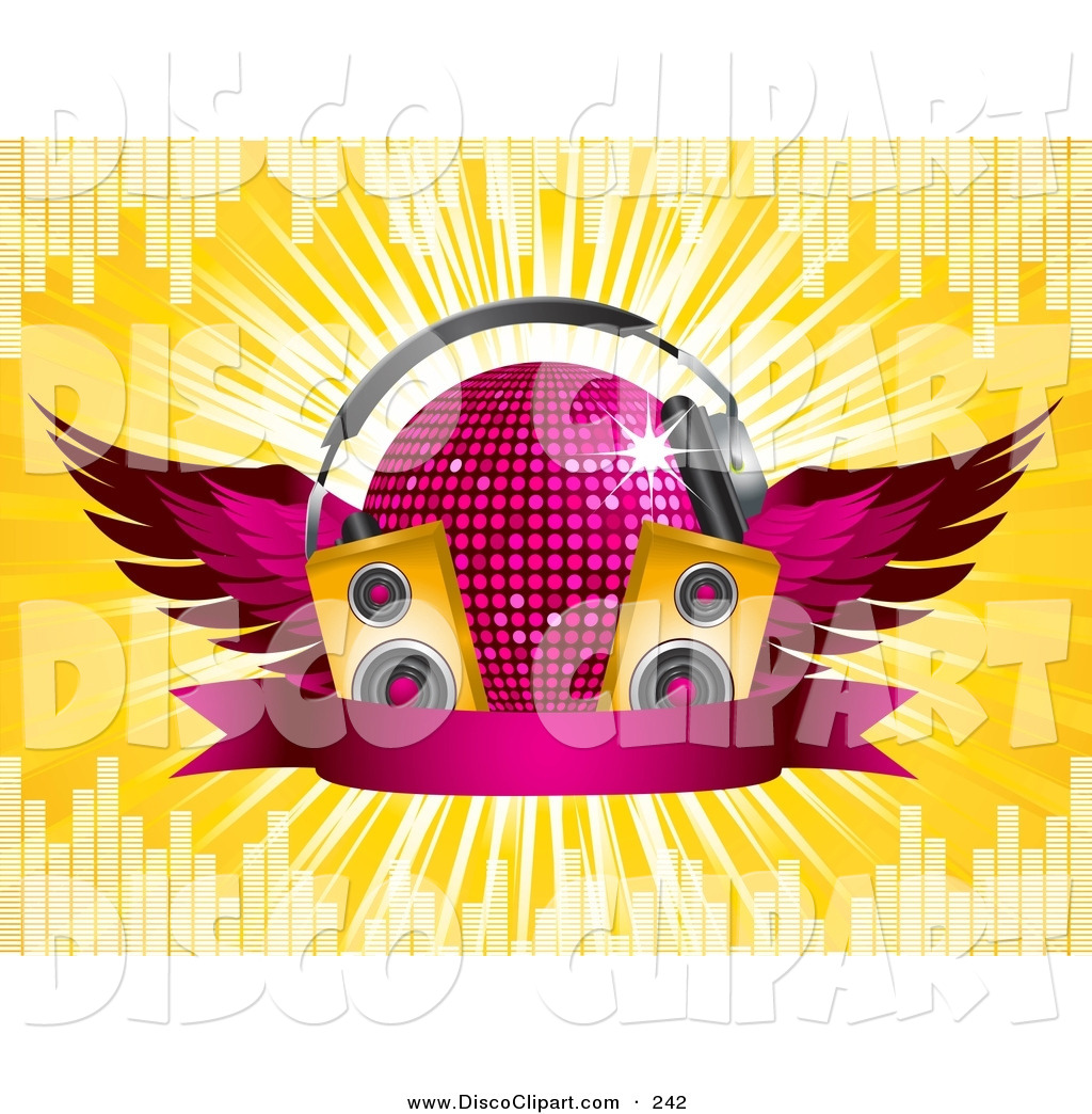 Vector Music Clip Art Of A Pink Winged Glittering Disco Ball Wearing    