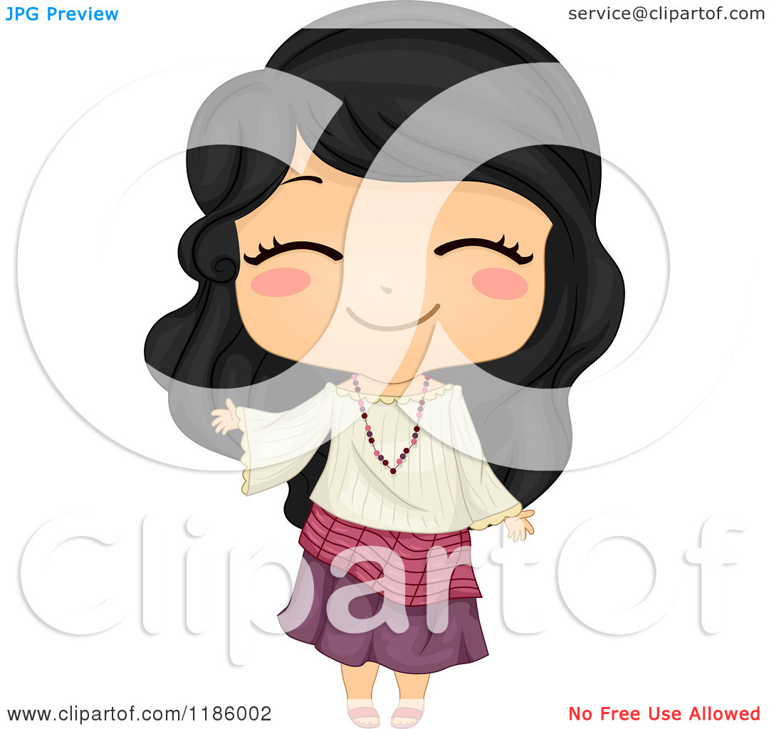 Cartoon Of A Cute Filipino Girl Waving And Wearing A Traditional