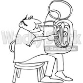 Clipart Of A Black And White Chubby Man Sitting And Playing A Tuba