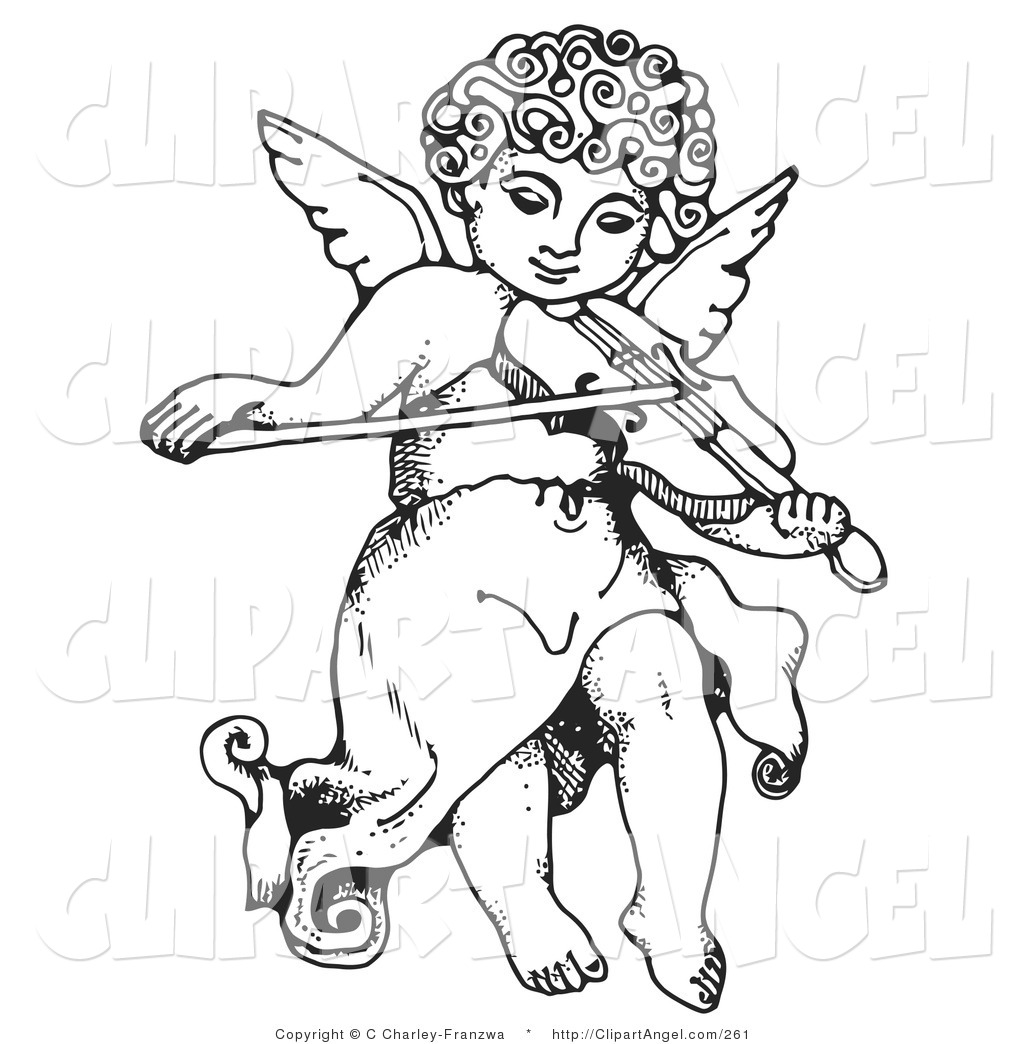 Illustration Vector Of A Black And White Innocent Cherub With Curly