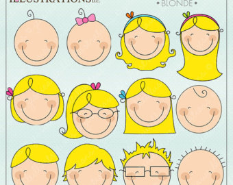 We Are Family Faces  Blonde  Cute D Igital Clipart For Invitations