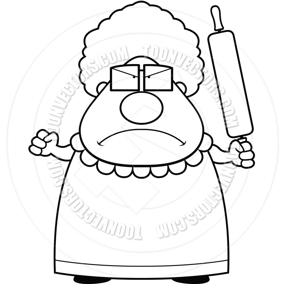 Angry Grandma  Black And White Line Art  By Cory Thoman   Toon Vectors