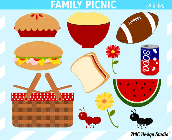 Final Sale Family Picnic Basket Clip Art   Cute Food Popcorn Football