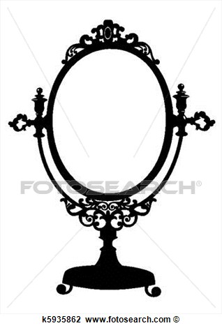 Silhouette Of Retro Oval Cosmetic Mirror  Vector Illustration Isolated