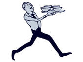 Waiter Running With Four Bowls On A Tray