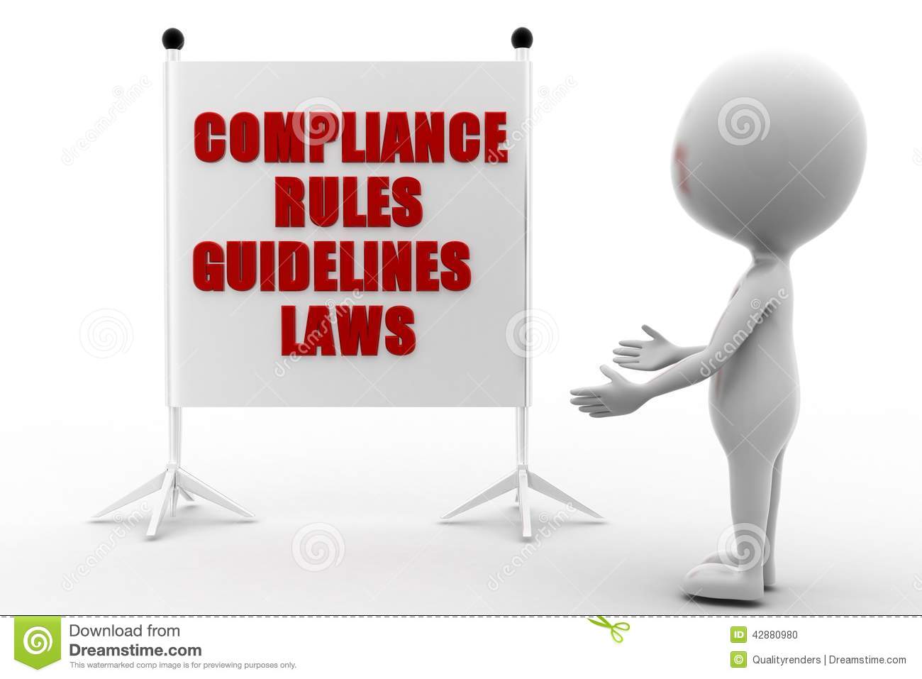 3d Man Compliance Rules Regulations And Guidelines Concept On White