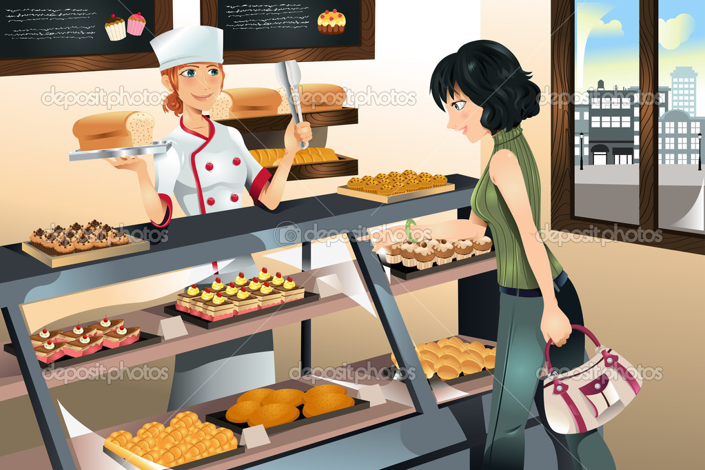 Buying Cake At Bakery Store   Stock Vector   Artisticco  8178851