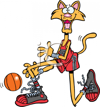 Cartoon Cat Playing Basketball   Royalty Free Clipart Image