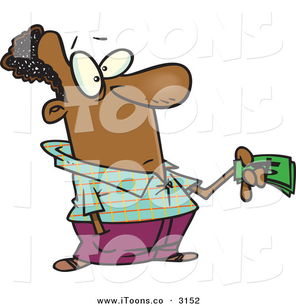 Clip Art Of A Poor Black Man Holding Money Out While Guiltily Buying