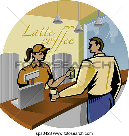 Drawing Of A Customer Buying Coffee At A Shop Sps0423   Search Clipart