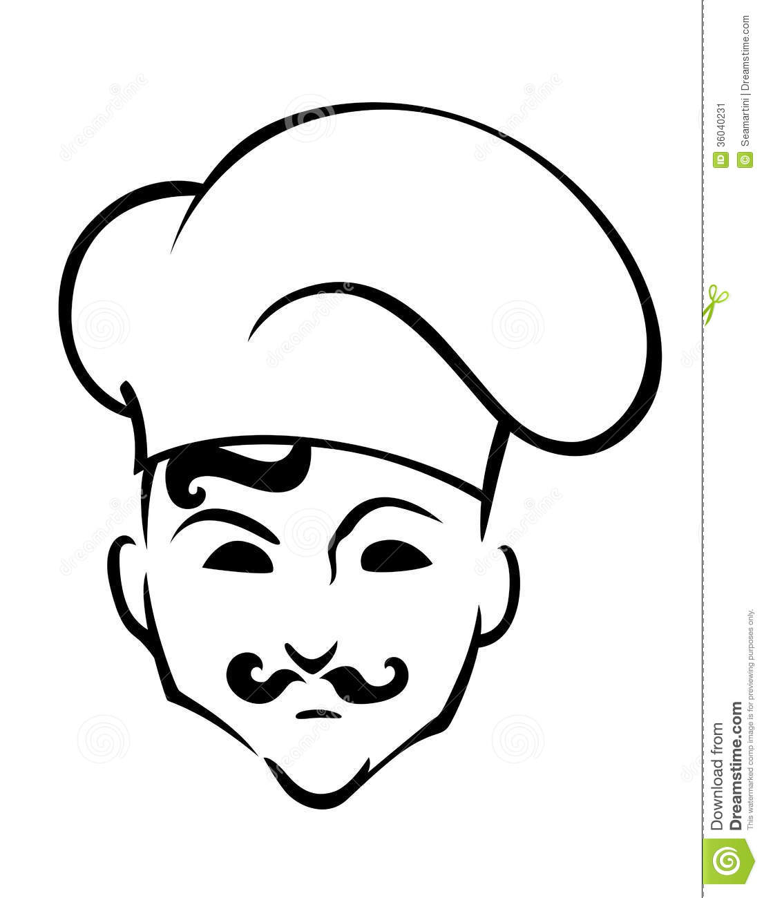 French Chef In Toque Hat In Cartoon Style For Restaurant Or Cafe