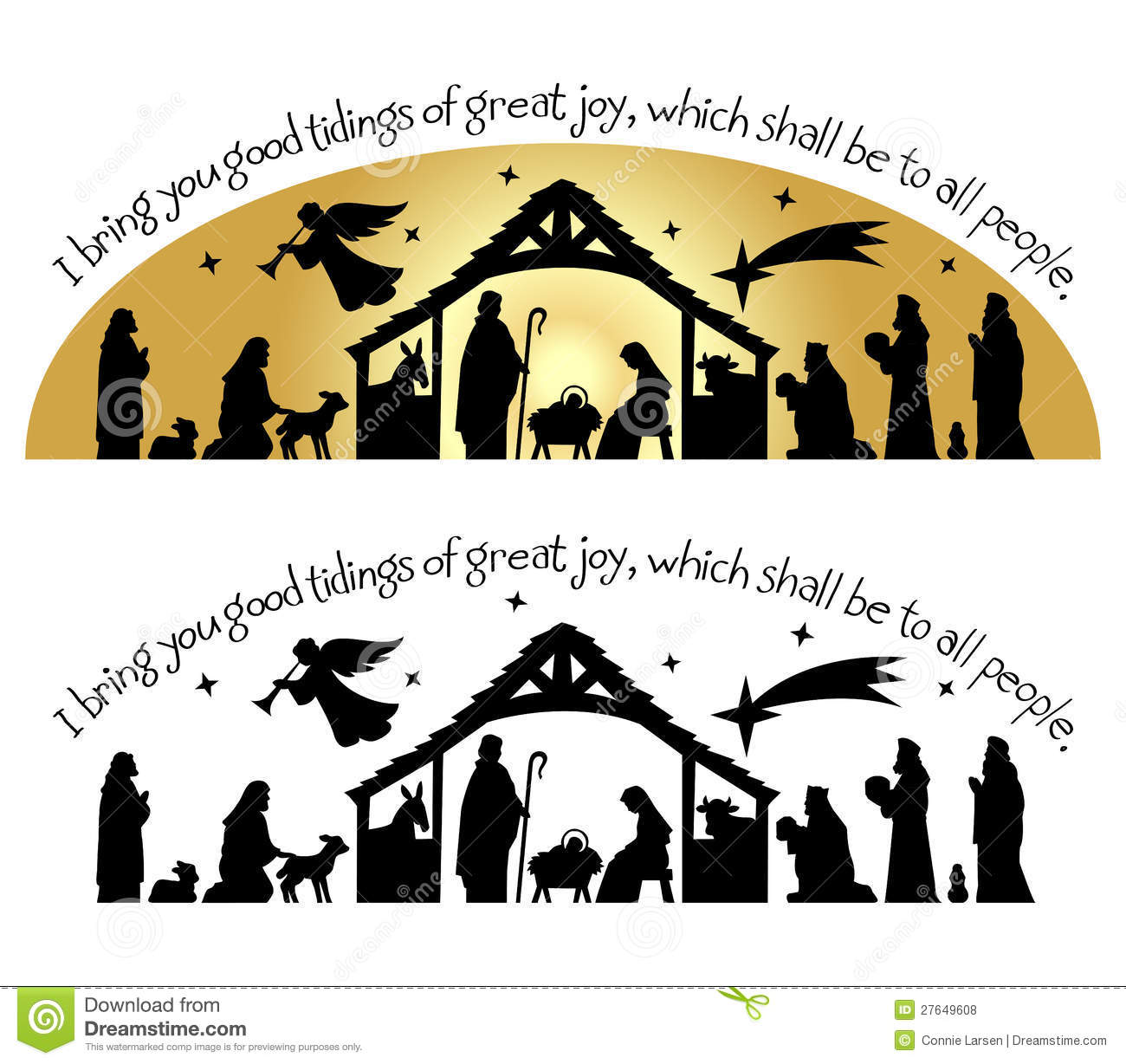 Calligraphy Christmas Bible Verse With Nativity Silhouette   I Bring