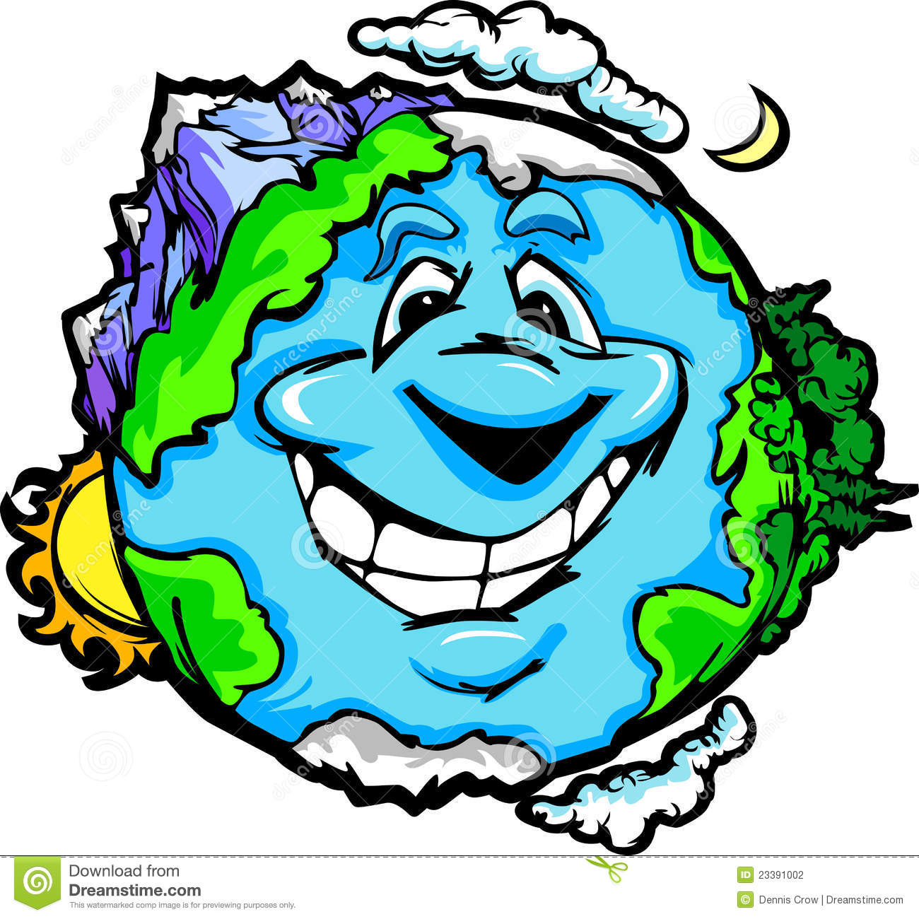 Happy Earth Cartoon Happy Planet Earth Mountains Clouds 23391002 Jpg