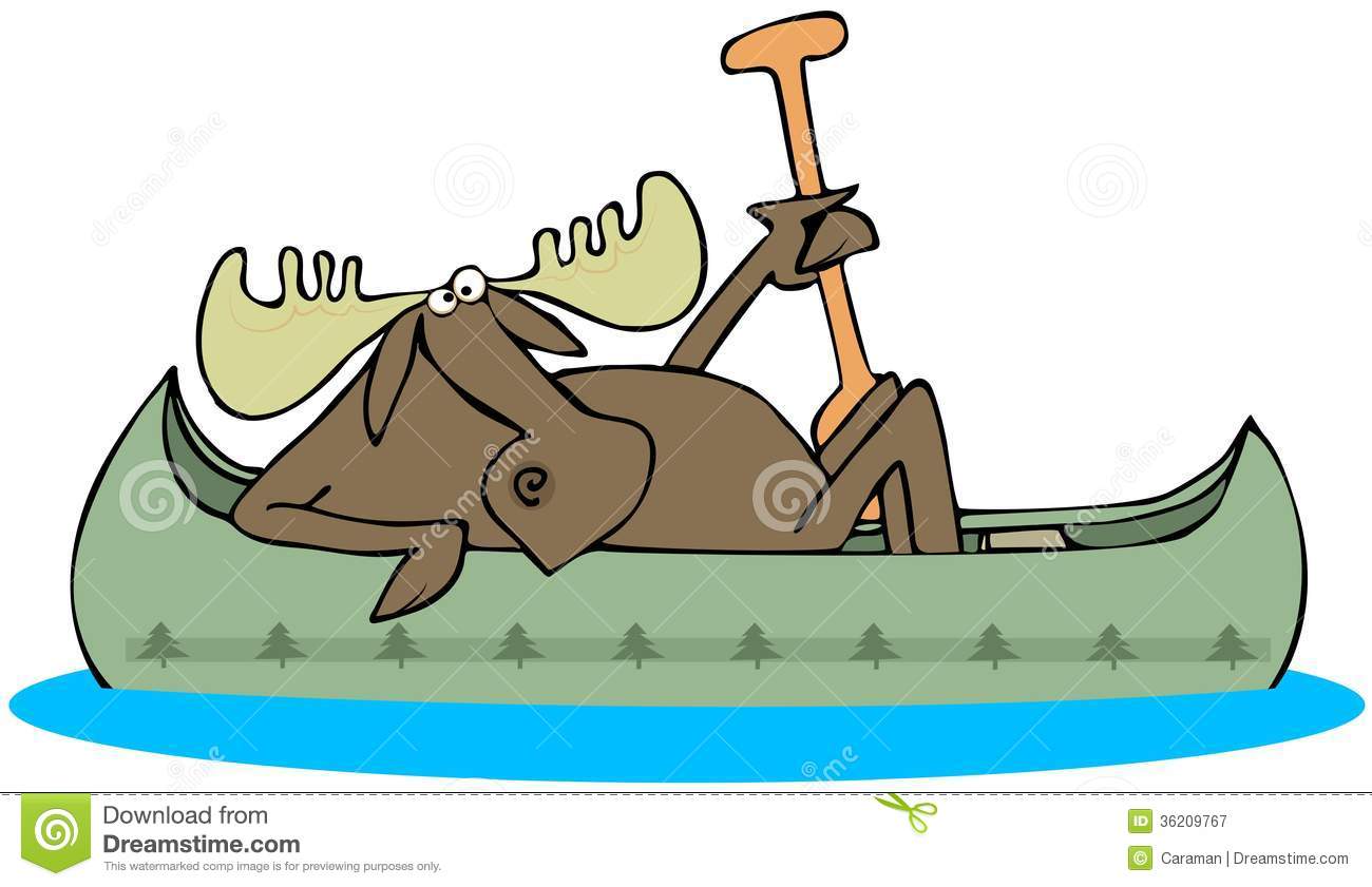 This Illustration Depicts A Moose In A Canoe Holding A Paddle