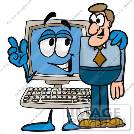 Clip Art Graphic Of A Desktop Computer Cartoon Character Talking To A