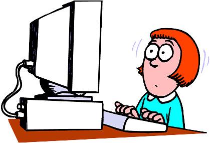 Woman Looking Shocked Scared While Working At A Computer Clip Art