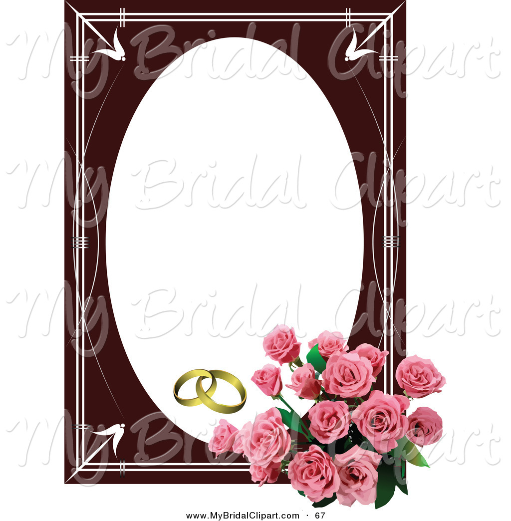 Pink Rose Flower Bouquet In The Corner Of An Oval Wedding Frame With