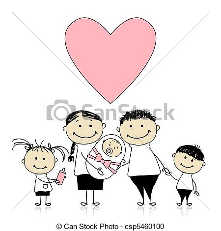 Vector Clipart Of Happy Parents With Children Newborn Baby In Hands
