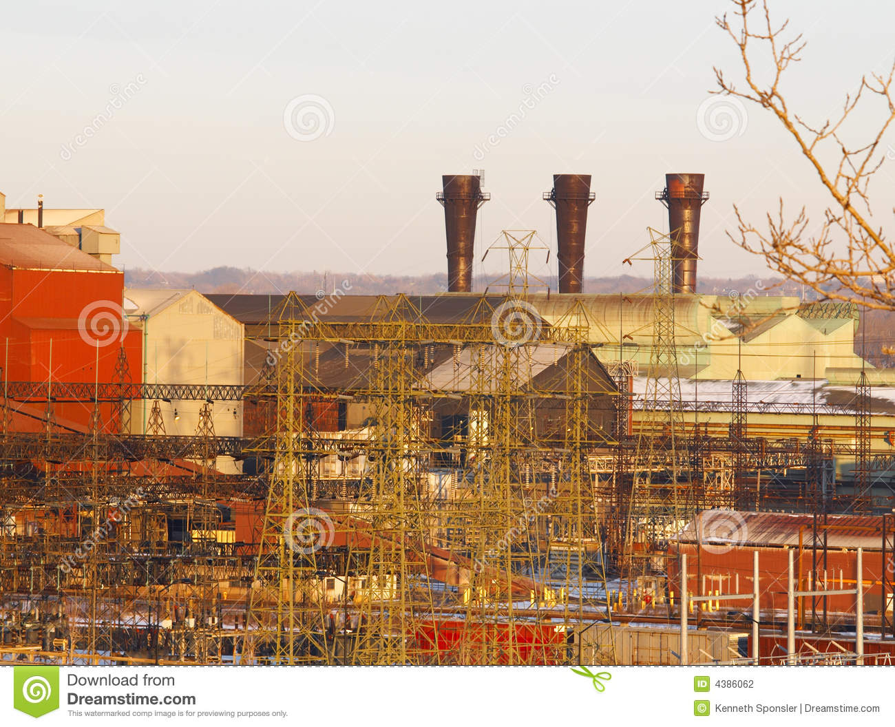Steel Mill With Three Stacks Stock Photography   Image  4386062
