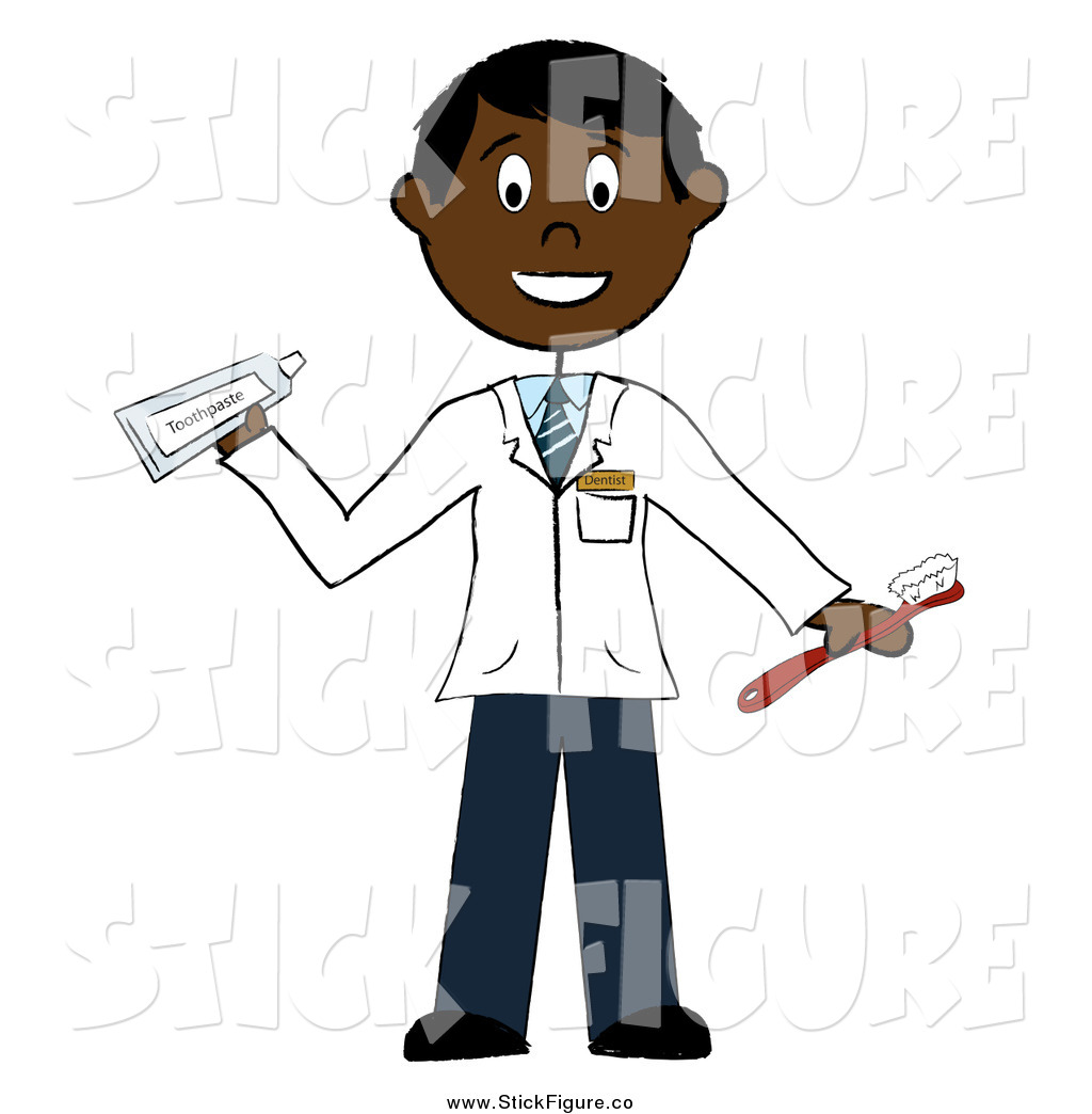 Stick Male Dentist Holding A Toothbrush And Toothpaste By Pams Clipart