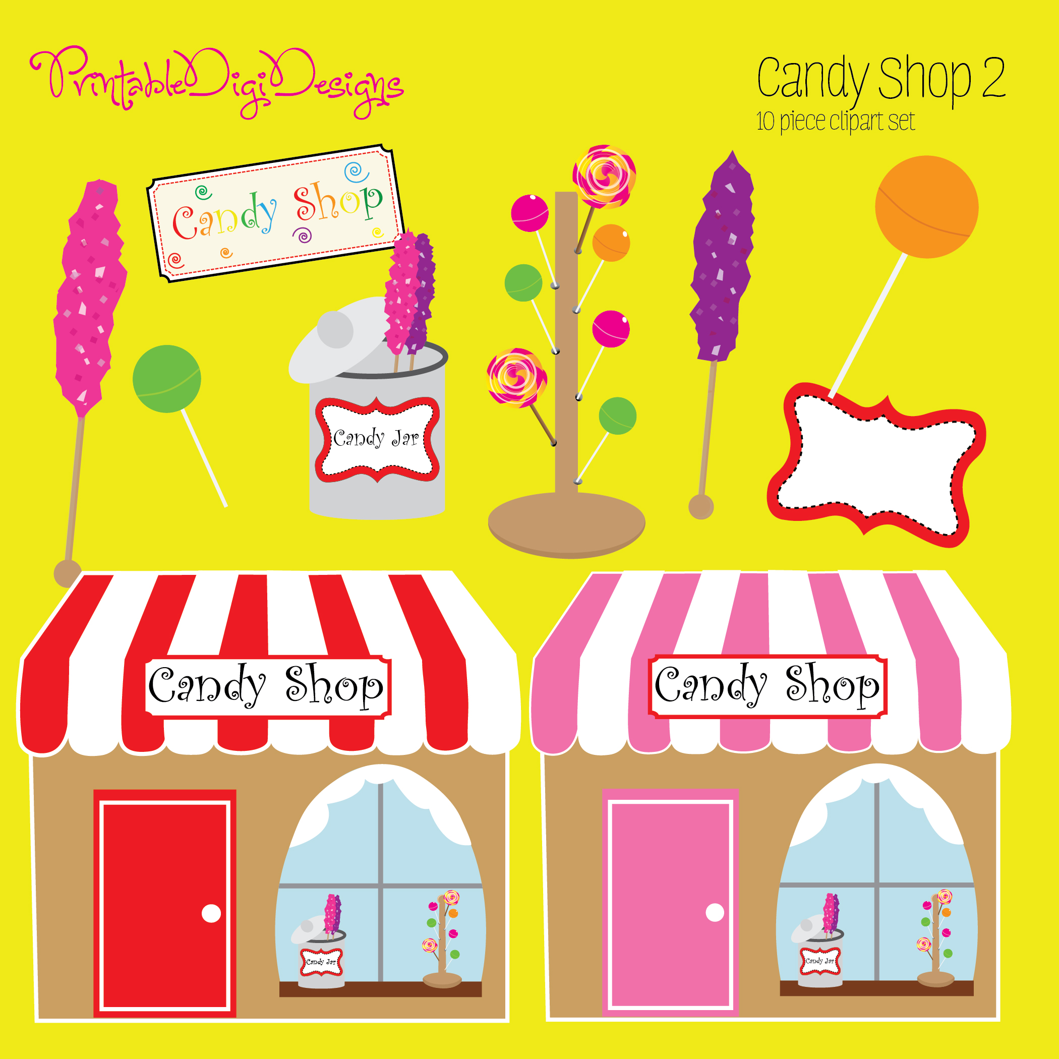 Candy Shop 2 Clipart Graphic Set   3 50 Sweet Candy Shop 2 Clipart