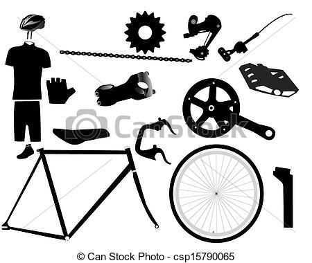 Clip Art Vector Of Parts For Bicycles   Bicycle Parts On A White
