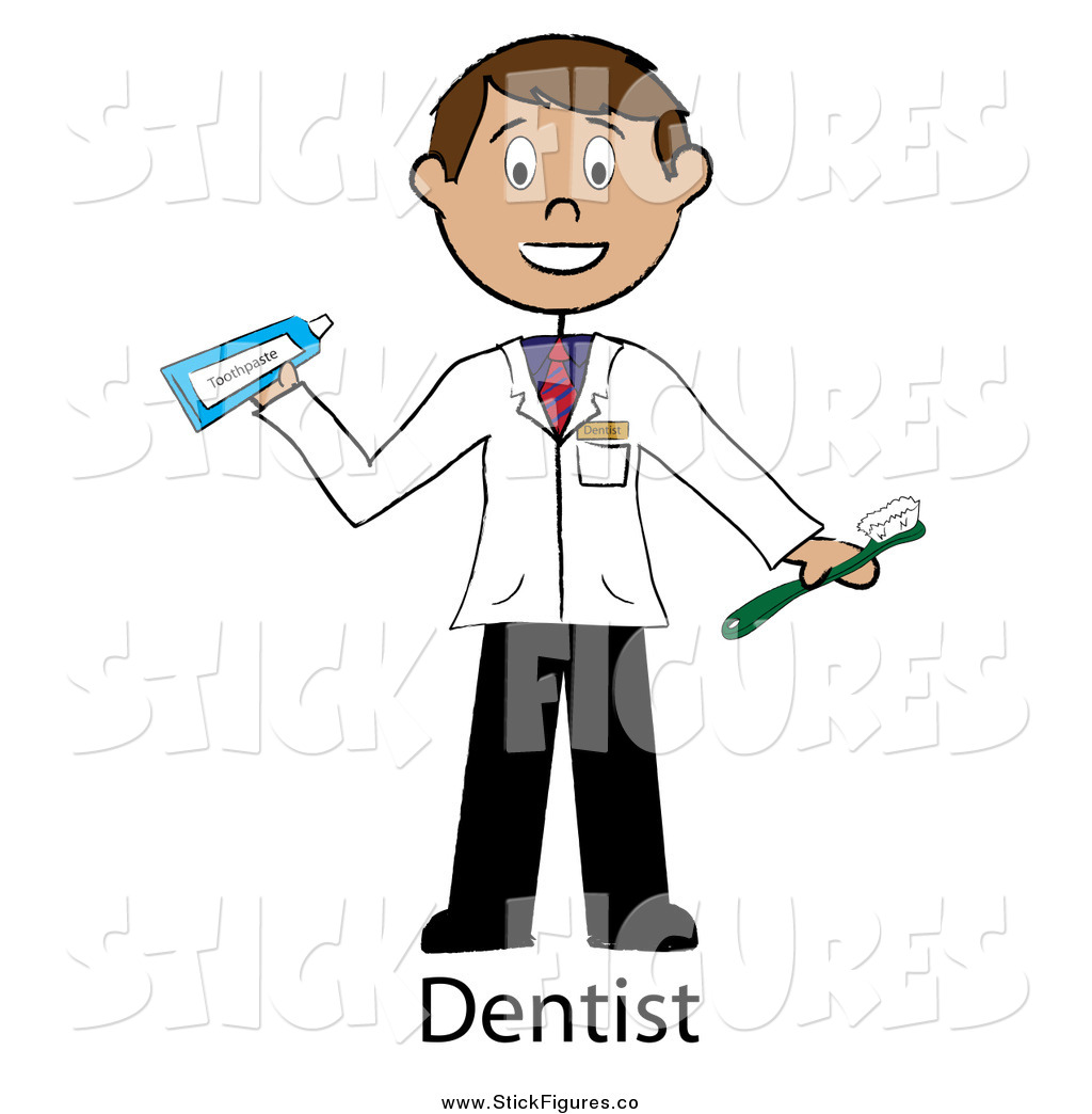 Male Stick Dentist Holding A Toothbrush And Toothpaste By Pams Clipart