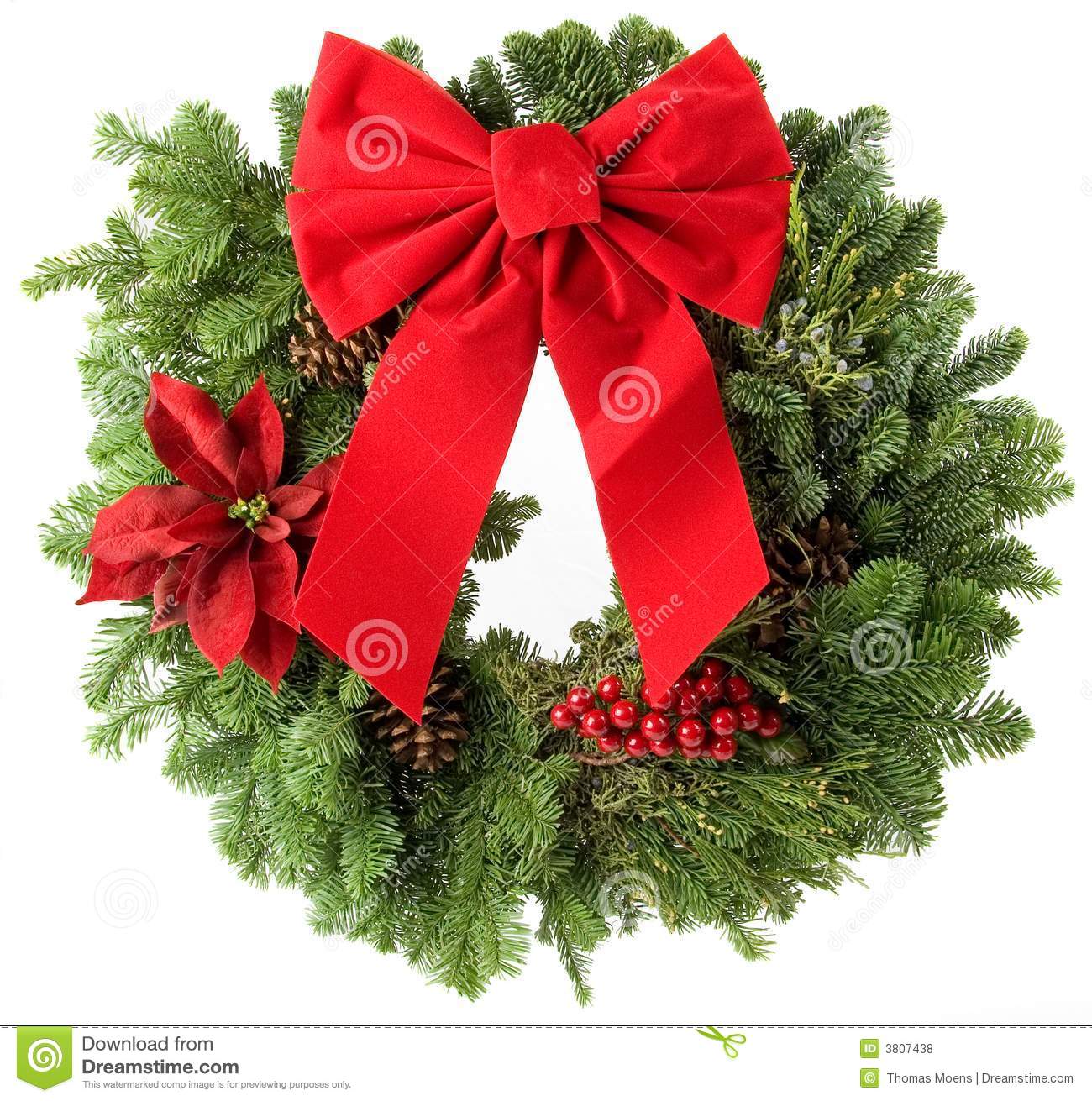 Christmas Wreath Made From Real Pine Boughs Isolated On White