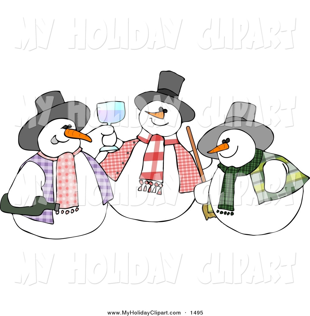 Larger Preview  Clip Art Of A Trio Of Snowmen Drinking And Toasting By