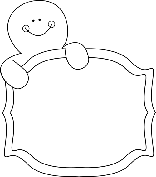 And White Gingerbread Man Sign Clip Art   Black And White Outline