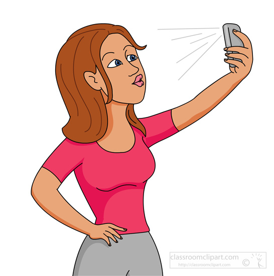 Camera   Lady Taking Selfie With Mobile Cell Phone   Classroom Clipart