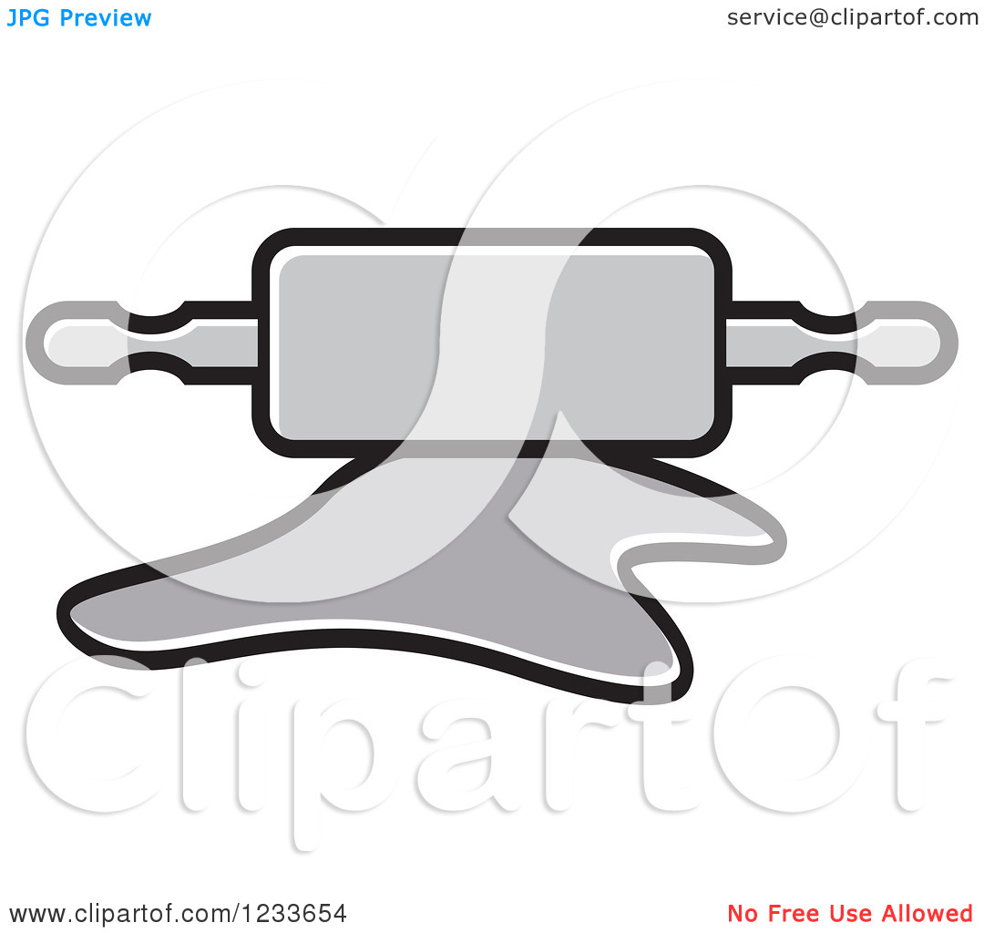 Clipart Of A Gray Rolling Pin And Dough   Royalty Free Vector