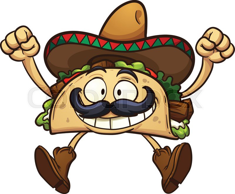 Happy Cartoon Taco With Mexican Sombrero  Vector Clip Art Illustration