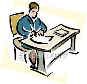Person Writing At A Desk   Royalty Free Clipart Picture