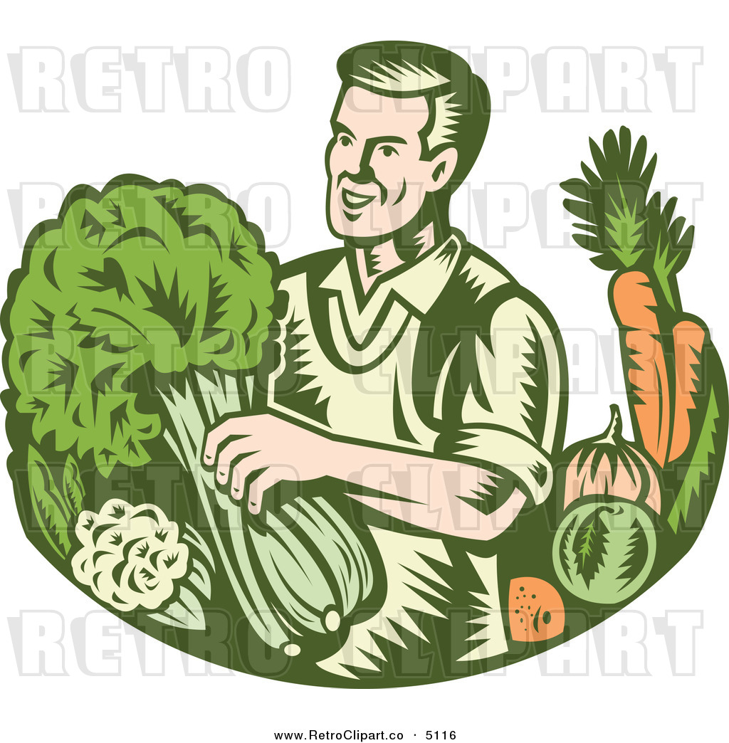 Retro Clipart Of An Organic Farmer With Produceretro Organic Farmer