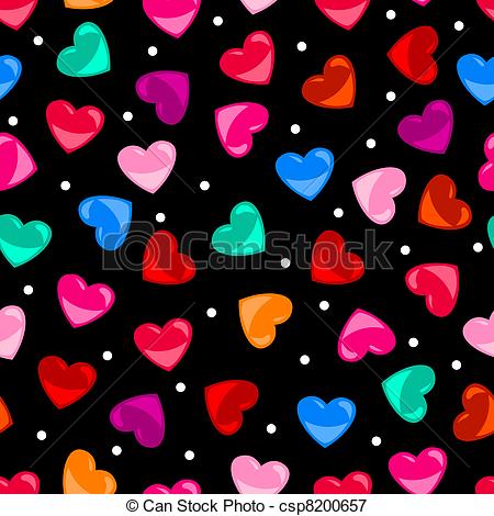 Vector   Seamless Colorful Heart Shape Pattern Over Black   Stock    