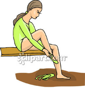 Girl Putting On Toe Shoes   Royalty Free Clipart Picture