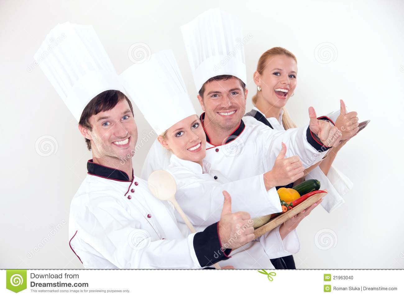 Happy Restaurant Staff Gesturing Thumbs Up Stock Photo   Image    