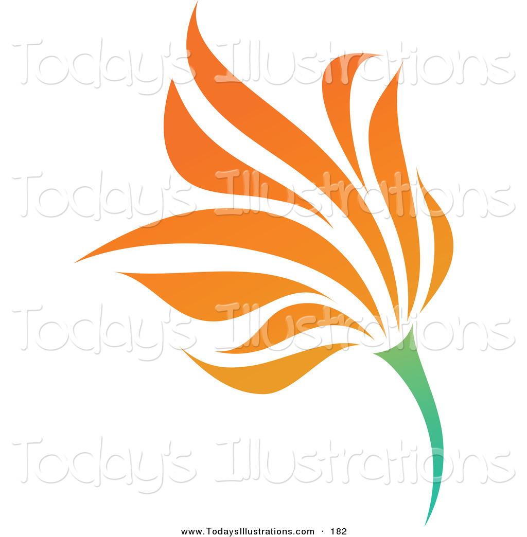 Clipart Of A Pretty Orange Flower Logo Icon On A Green Stem By Elena