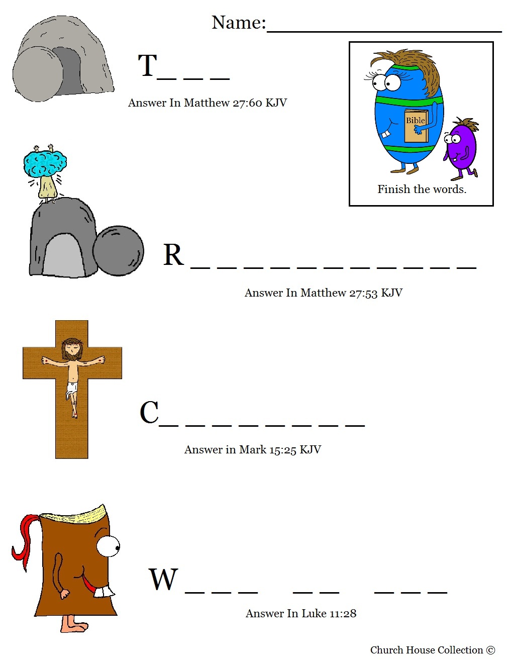 Easter Egg With Bible Fill In The Blanks Worksheet For Sunday School