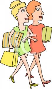 Two Women Walking Arm In Arm Carrying Shopping Bags   Royalty Free