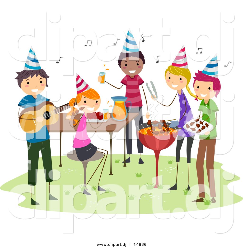 Cartoon Vector Clipart Of A Bbq Birthday Party With Happy People Image