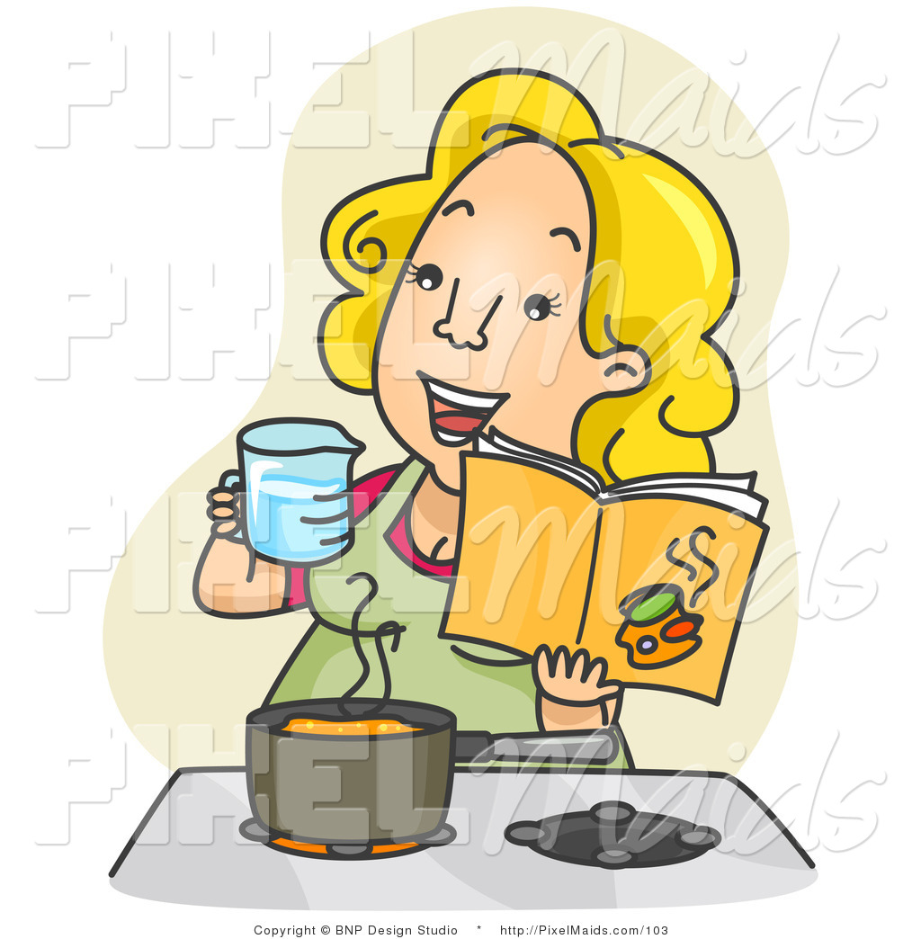 Clipart Of A Happy Woman Measuring And Cooking In A Kitchen From A