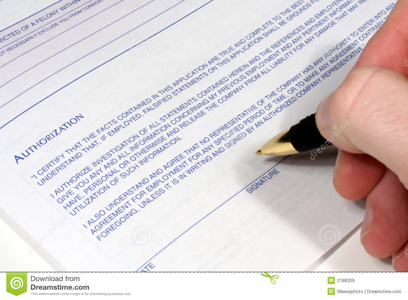 This Is An Image Of A Hand With A Pen Signing An Authroization Form