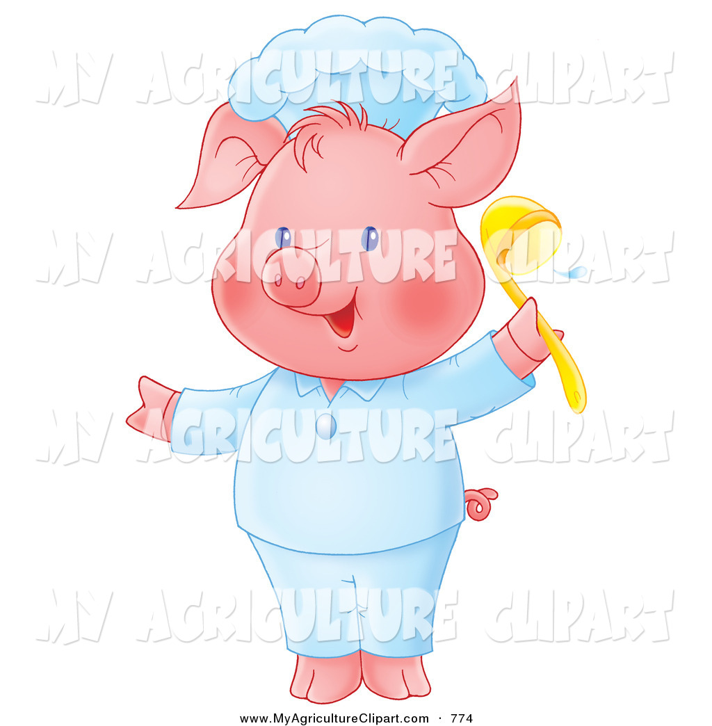 Agriculture Clipart Of A Happy Pink Pig In Chef S Clothing Holding Up