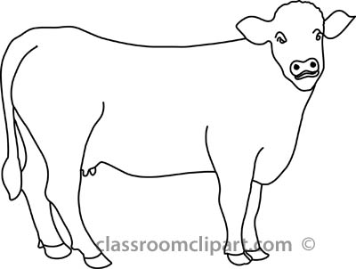 Animals   Cow In Pasture Outline   Classroom Clipart