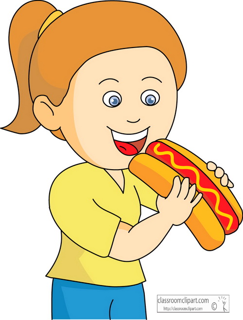 Hotdog Clipart   Smiling Girl Eating Hotdog   Classroom Clipart