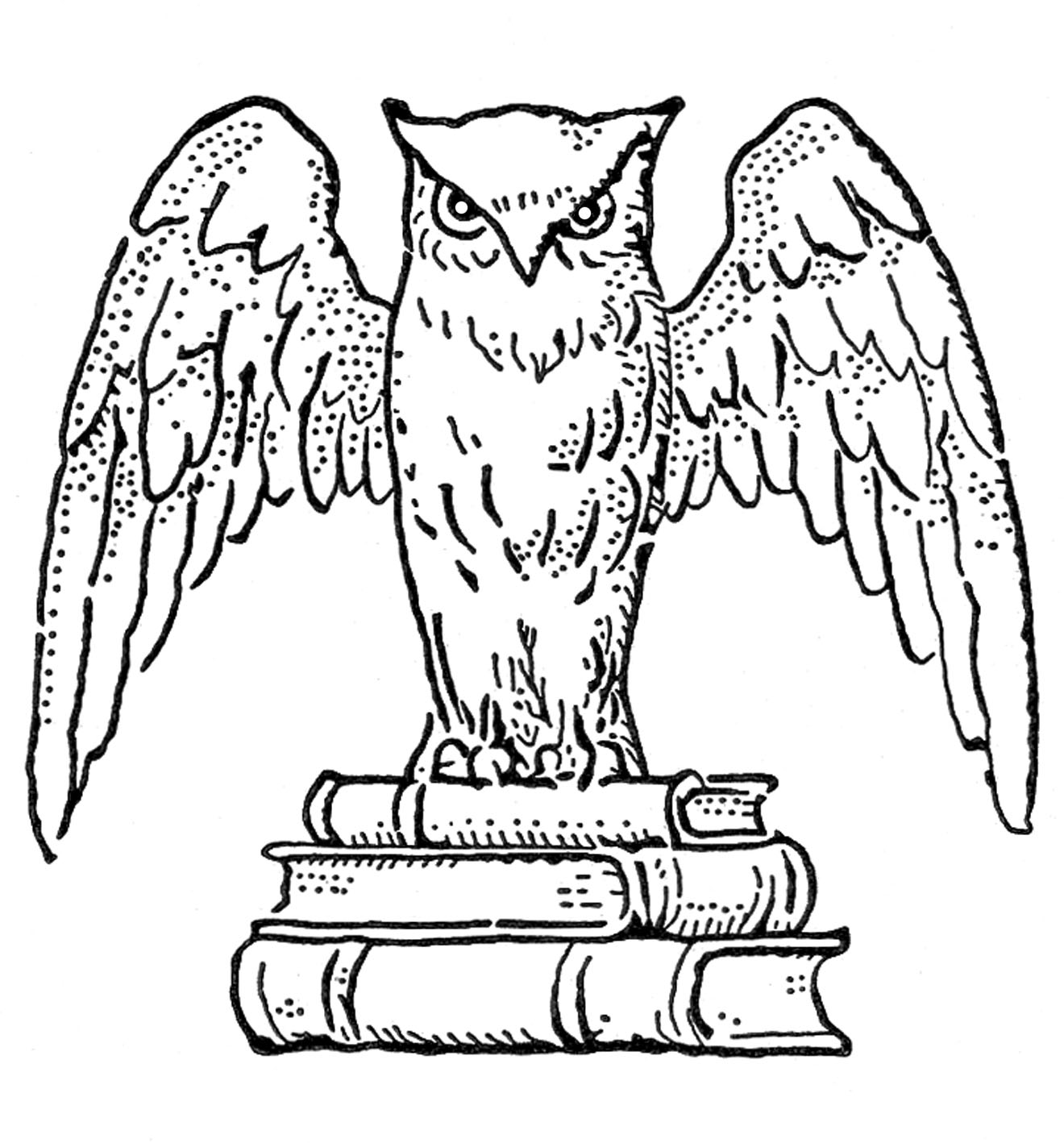 Vintage Clip Art   Interesting Owl With Books   The Graphics Fairy