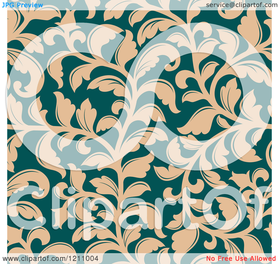 Clipart Of A Seamless Tan And Teal Floral Pattern   Royalty Free